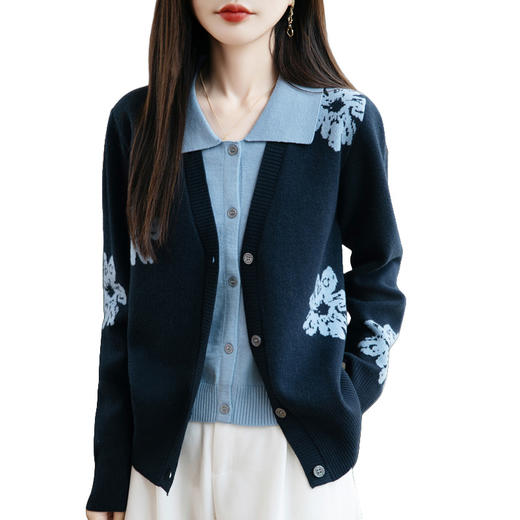 丁摩 设计感提花假两件针织衫女秋冬新款时尚宽松显瘦休闲上衣5ZF-262 商品图4