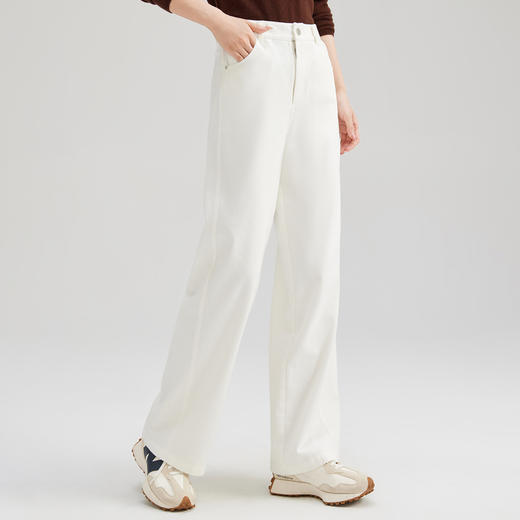 SM 2011纯白色休闲高腰阔腿牛仔裤显瘦质感直筒日常休闲裤 商品图0