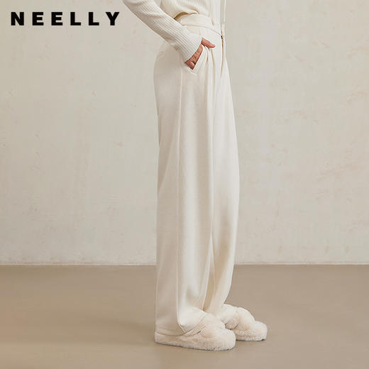 NEELLY纳俪商场同款冬新款宽松遮肉显瘦通勤白色直筒裤女休闲长裤N25104H04519 商品图0