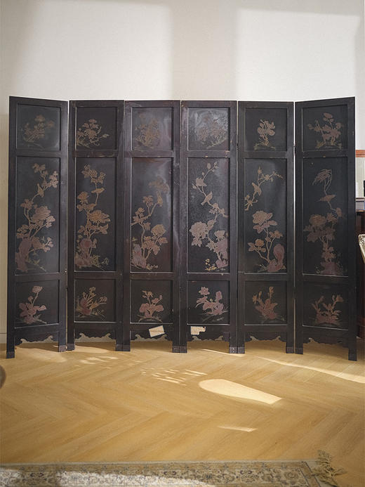 【已售】独角鹿西洋古董 20世纪末中国出品「博古清供」主题百宝嵌六曲屏风 商品图4