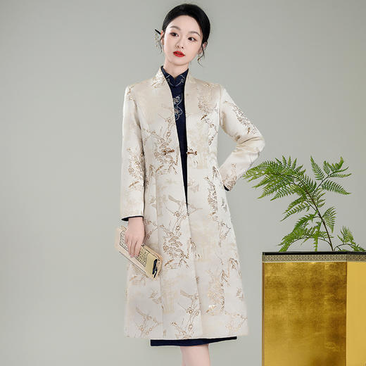 丁摩 金鹊秋冬装春季改良新中式国风女装风衣旗袍唐装外套大衣5ZF-4243 商品图0