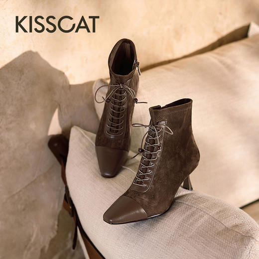【云粉节】BF楼KISSCAT接吻猫[唐顿庄园]高跟靴25新方头复古美拉德马丁时装靴女KA65713-10吊牌价1599活动价899 商品图3