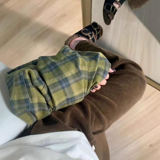 新品上市港风绿色格子衬衫外套女春秋季慵懒风oversize衬衣内搭外穿百搭外套 商品图3