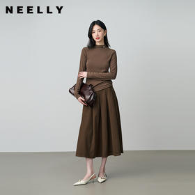 NEELLY纳俪秋新款商场同款复古百搭A字半身裙女显白收腰百褶长裙N25104E05502