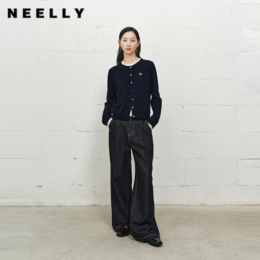 NEELLY纳俪商场同款冬新款时尚高腰阔腿牛仔裤女修饰百搭直筒长裤N25101H01022 商品图0