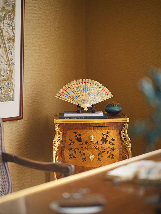 独角鹿西洋古董 19世纪末广东十三行出品银鎏金累丝烧蓝古园林纹折扇 商品图0