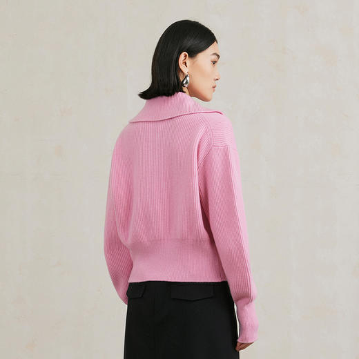 NEELLY纳俪商场同款冬新款绵羊毛拉链翻领针织开衫女软糯显白上衣N25104A04531 商品图1