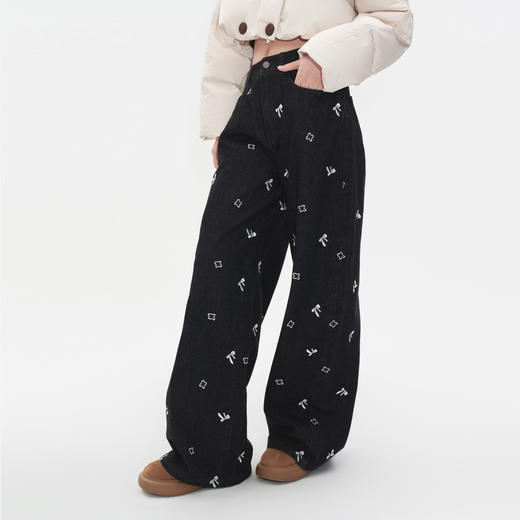 HERLIAN 2025秋冬新品刺绣直筒牛仔裤 商品图1