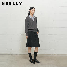 NEELLY纳俪商场同款冬新款百搭学院风A字伞裙女小个子显瘦百褶裙N25101E01019