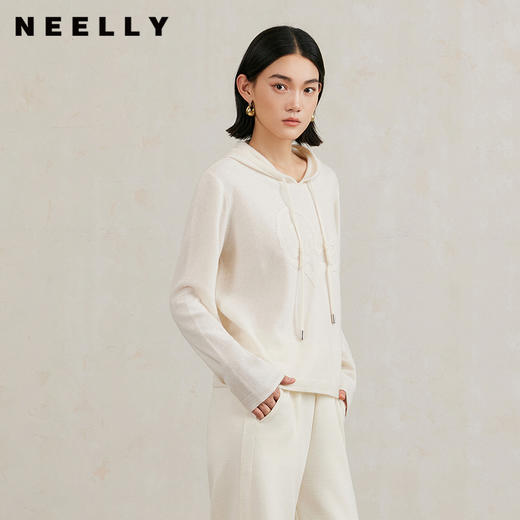NEELLY纳俪商场同款冬新款绵羊毛通勤纯色连帽针织衫女舒适毛衣N25104A04533 商品图0