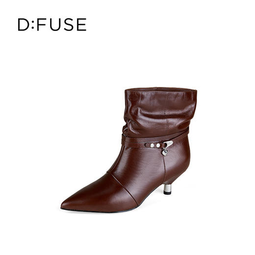 Dfuse迪芙斯2025冬季新款宽筒堆堆靴复古堆皱尖头细跟短靴DFD4116021 商品图5