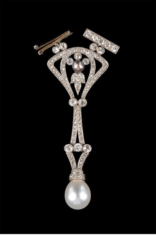 独角鹿西洋古董 20世纪初欧洲出品18K黄金镶嵌钻石海水珍珠项链 商品图2