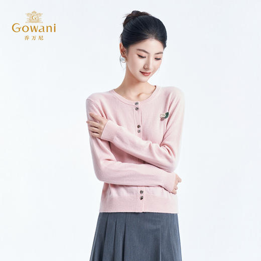 【100%山羊绒】乔万尼2025冬减龄圆领短款时尚针织开衫ED4M822 商品图2