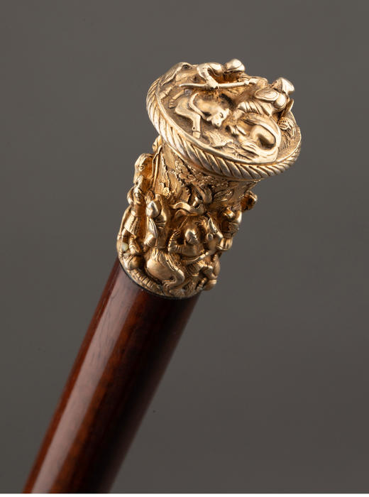 独角鹿西洋古董 1880-1910年代欧洲出品骑兵主题铜鎏金精雕杖柄硬木绅士手杖 商品图3