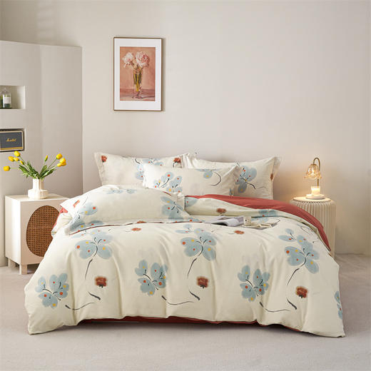 多喜爱 美眠康 奢适级全棉磨毛四件套 浅浅花样｜【高支高密面料】【法式水墨晕染】【全棉套件】 商品图0