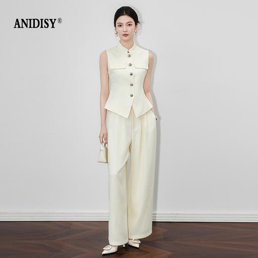 时尚立领单排扣收腰马甲+高腰拉链长裤套装 商品图1