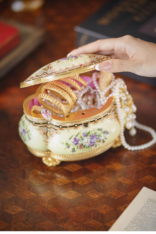 【已售】独角鹿西洋古董 19世纪末法国出品铜鎏金镶嵌「紫罗兰」主题布勒松珐琅彩绘珍宝盒 商品图3