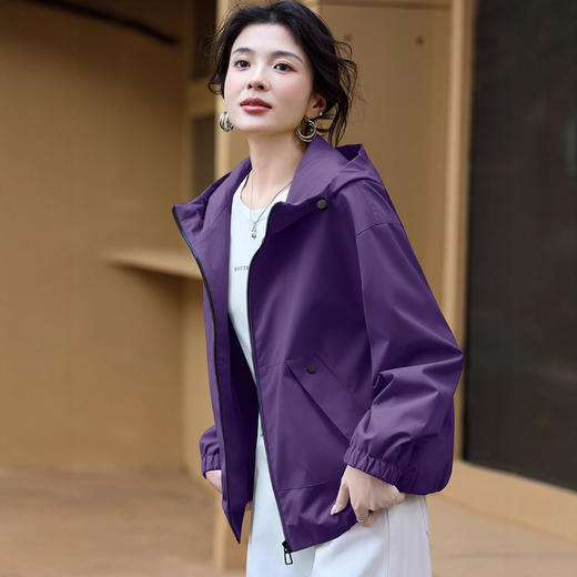 连帽风衣外套短款拉链开衫，中老年妈妈休闲夹克HR-JYJ2593 商品图0