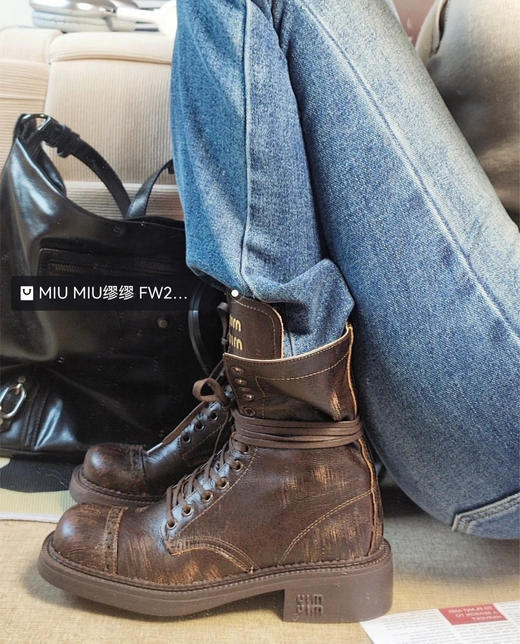 高端原版Miu秋冬秀款复古机车靴马丁靴中筒靴101102 商品图9