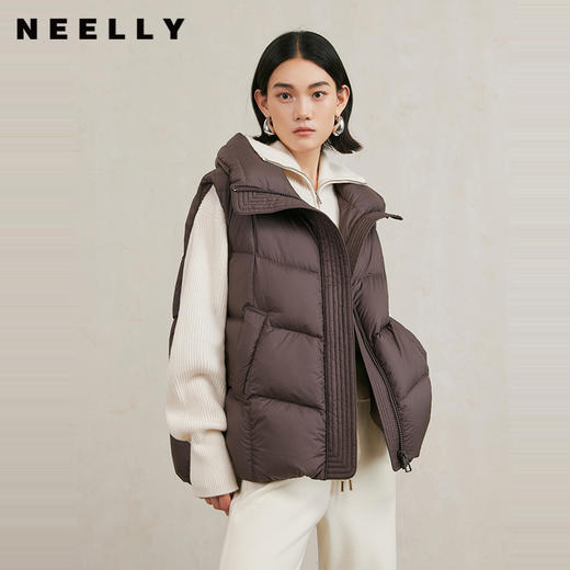 NEELLY纳俪商场同款冬季新款立领保暖无袖背心女宽松羽绒服外套N25104D04580 商品图0