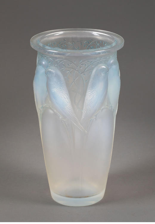 独角鹿西洋古董 1924年法国水晶工坊莱俪LALIQUE设计出品「CEYLAN 鹦鹉」主题蓝色欧泊水晶花瓶 商品图2