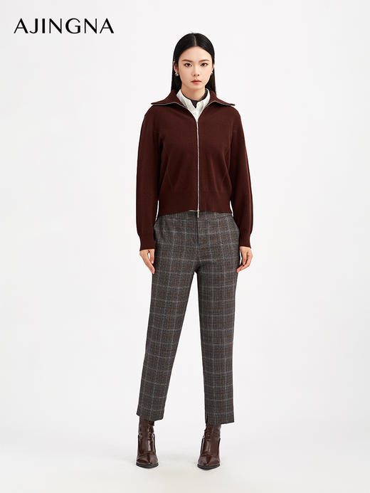 【商场同款】阿菁娜秋季新款羊毛混纺格纹西裤全身对格工艺复古优雅上松下收显瘦A30Q110037 商品图0