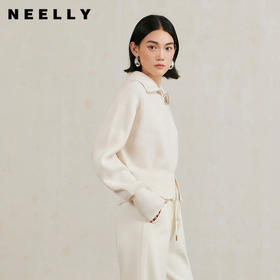 NEELLY纳俪商场同款冬新款绵羊毛拉链翻领针织开衫女软糯显白上衣N25104A04531