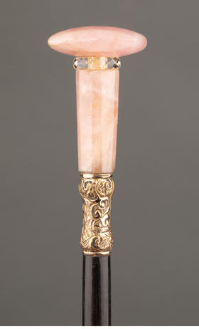 独角鹿西洋古董 1880-1910年代英国维多利亚时代出品铜鎏金镶嵌玫瑰石杖柄硬木绅士手杖