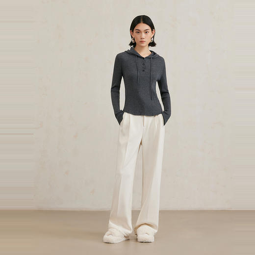 NEELLY纳俪商场同款冬季新款通勤风羊毛衫女连帽针织衫肌理感毛衣N25104A04427 商品图2