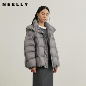 NEELLY纳俪商场同款冬季新款蓬松中长款连帽面包服女白鸭绒羽绒服N25104L04594