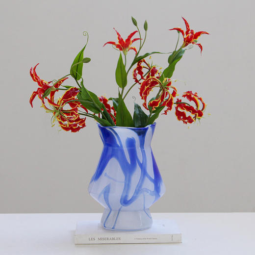 碧轩厂家直销蓝色肌理新中式复古艺术玻璃花瓶氛围感台面鲜花花瓶 商品图8