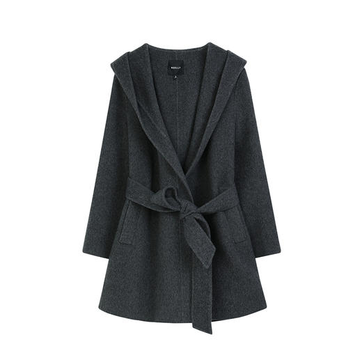 NEELLY纳俪商场同款冬季新款法式绵羊毛双面毛呢外套女连帽大衣N25104N04402 商品图3