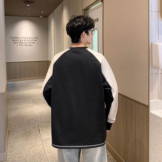 英国轻奢Schenvega 爆款迪桑平纹科技透气撞色拼接落肩长袖T恤卫衣A72-7903 商品图2