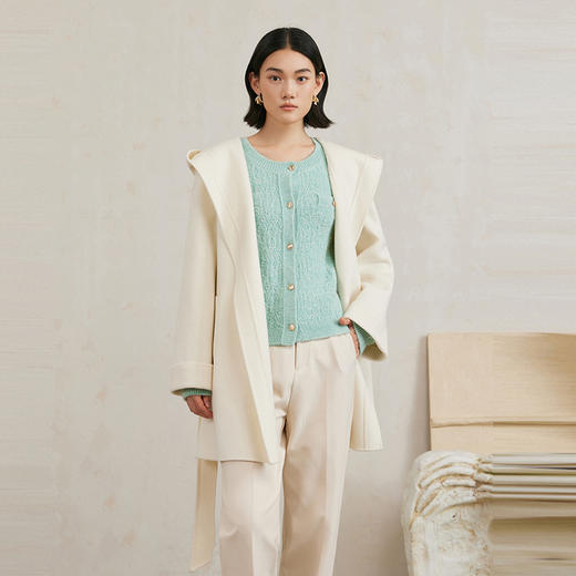 NEELLY纳俪商场同款冬季新款法式绵羊毛双面毛呢外套女连帽大衣N25104N04402 商品图2