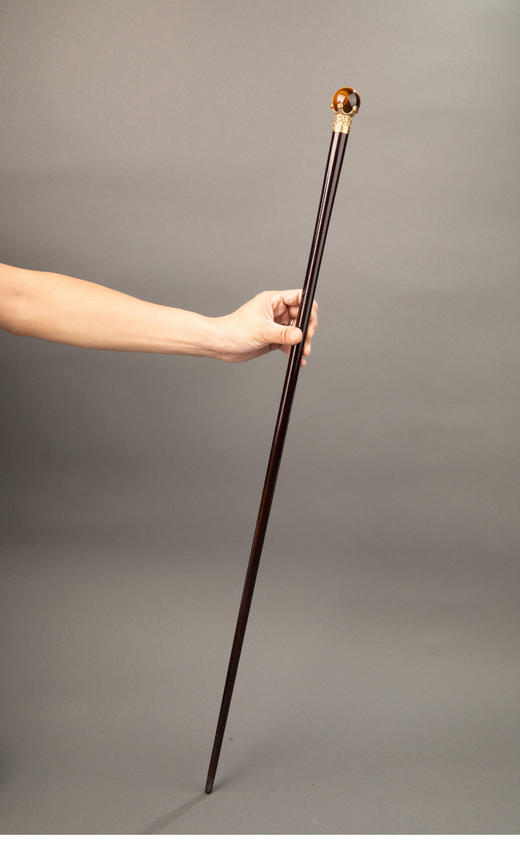 【已售】独角鹿西洋古董 1880-1910年代英国维多利亚时代出品银镀金精雕镶嵌虎眼石杖柄硬木绅士手杖 商品图1