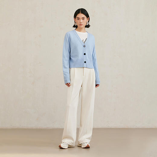 NEELLY纳俪商场同款冬季新款纯羊毛V领针织衫女肌理感毛衣开衫N25104A04517 商品图2