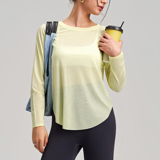 跃牌【安琪拉系列】竹节纱瑜伽罩衫女长袖圆领运动上衣宽松显瘦健身休闲速干罩衫CX-5018 商品图2