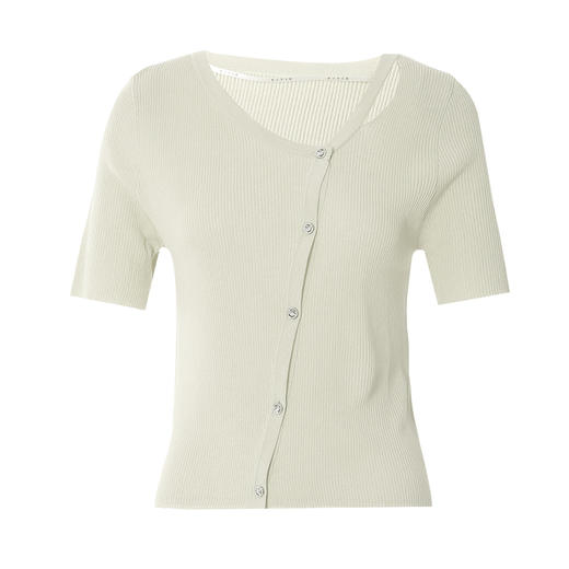 EITIE爱特爱夏季新款设计感镂空修身纯色显瘦舒适百搭短袖针织衫7801504 商品图10