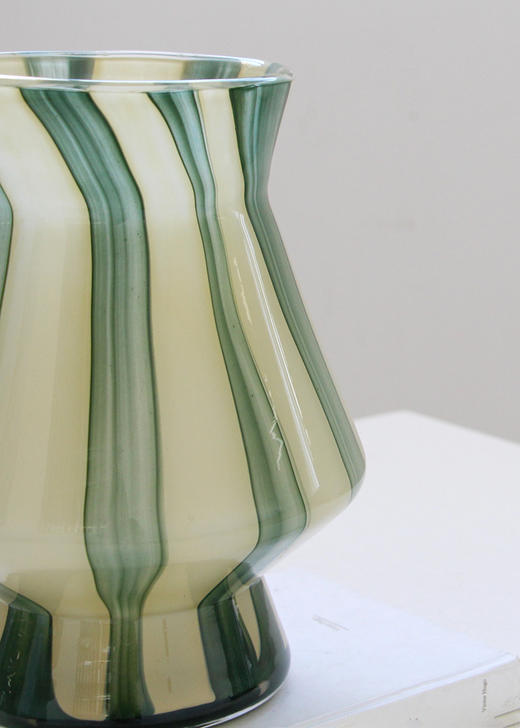 现代简约抹茶绿条纹花瓶仿真花摆件家居样板房客厅玄关台面装饰品 商品图5