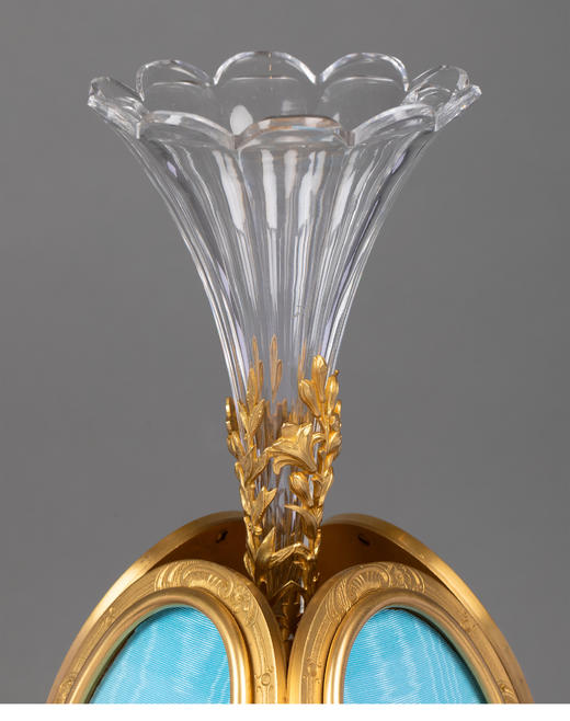 独角鹿西洋古董 19世纪末法国出品铜鎏金镶嵌珐琅彩绘装饰蓝色相框花瓶 商品图3