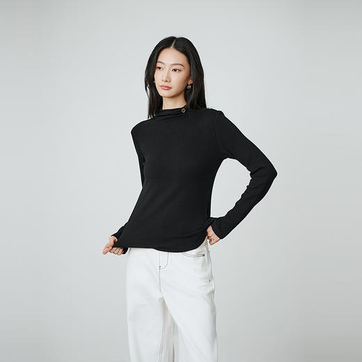 NEELLY纳俪商场同款秋季新款纯色亲肤打底衫女半高领修身内搭上衣N25104R05501 商品图3