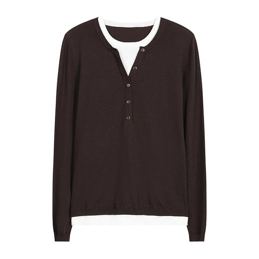 NEELLY纳俪商场同款冬季新款经典圆领假两件针织衫女百搭通勤上衣N25102A01031 商品图3