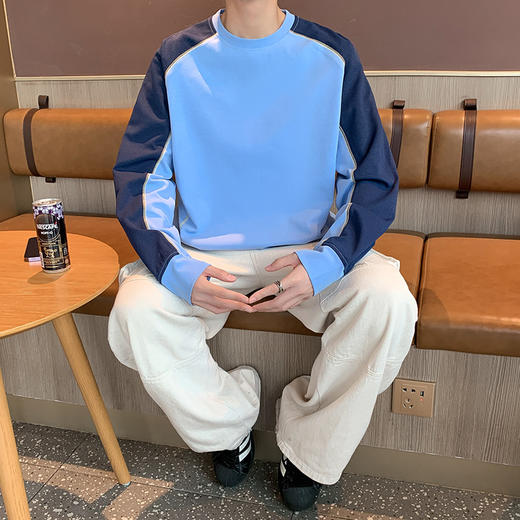 英国轻奢Schenvega 爆款迪桑平纹科技透气撞色拼接落肩长袖T恤卫衣A72-7903 商品图3