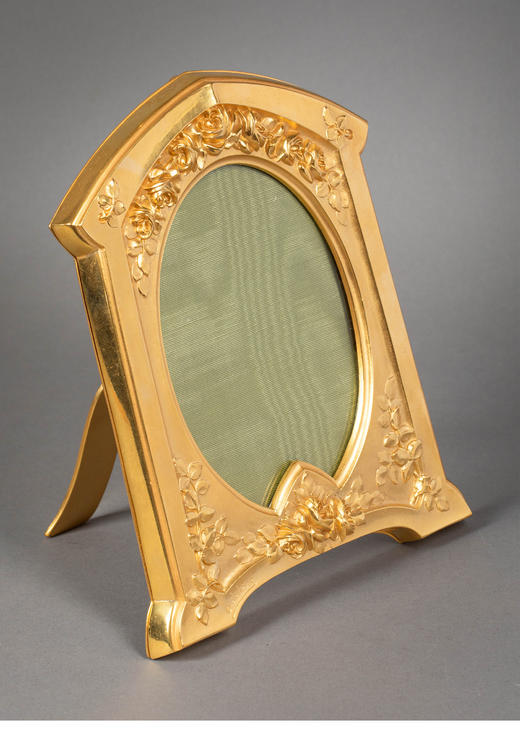 独角鹿西洋古董 19世纪末法国出品玫瑰主题铜鎏金装饰相框一对 商品图2