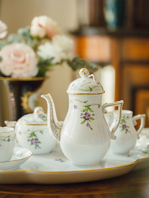 【已售】独角鹿西洋古董 20世纪匈牙利赫伦瓷窑出品「Imola矢车菊」系列手绘描金装饰双人咖啡套件 商品图4