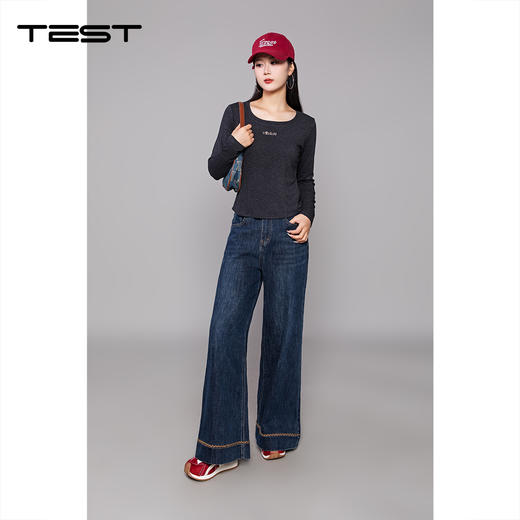 冬上新修身显瘦字母刺绣长袖打底衫1254015 商品图1