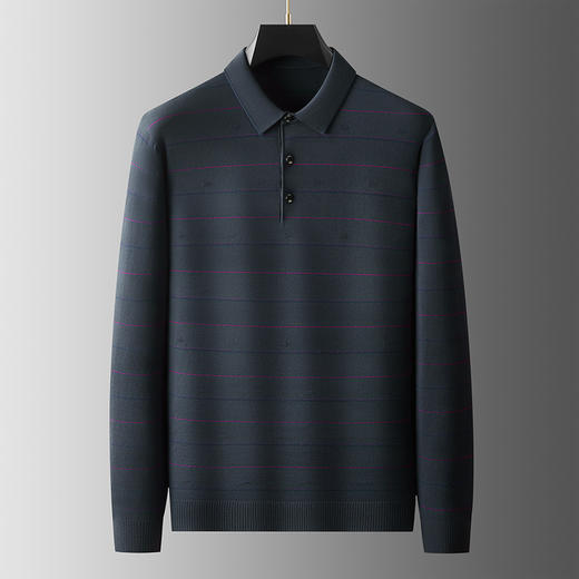 【DWP】大依优型大码男装秋季POLO衫翻领条纹针织衫商务休闲简约长袖T恤 商品图1