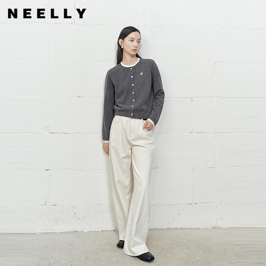 NEELLY纳俪商场同款冬新款白色高腰直筒牛仔裤女通勤出游阔腿长裤N25101H01023 商品图0