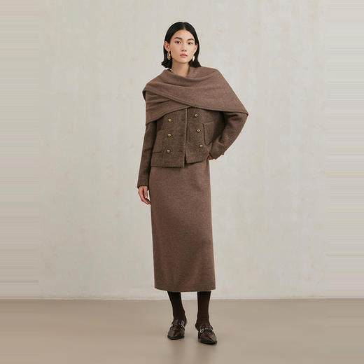 NEELLY纳俪商场同款冬季新款亮丝高级感绵羊毛圆领短外套肌理感女N25104C04430 商品图2