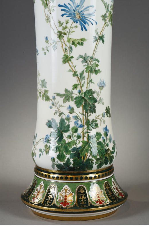 【已售】独角鹿西洋古董 1883年代法国御窑塞弗尔出品手绘描金「蓝色雏菊」主题大型花觚 商品图3